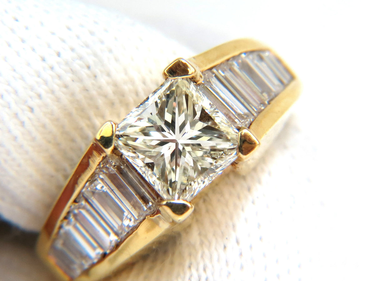 2.90CT 18KT NATURAL PRINCESS BAGUETTES DIAMONDS RING MODERN DECO *v