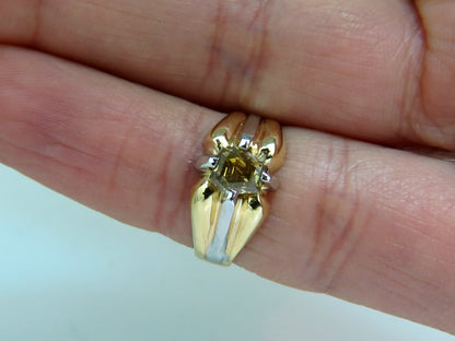 GIA CERTIFIED NATURAL FANCY GREEN YELLOW BROWN 1.00CT DIAMOND RING 18KT *v