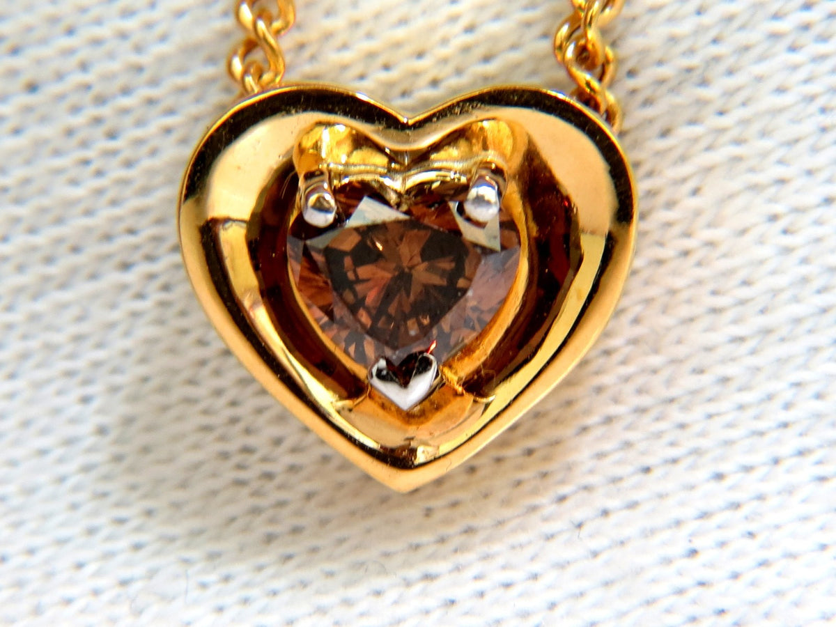 .78CT NATURAL PURE VIVID BROWN HEART CUT DIAMOND PENDANT 14KT NECKLACE *v
