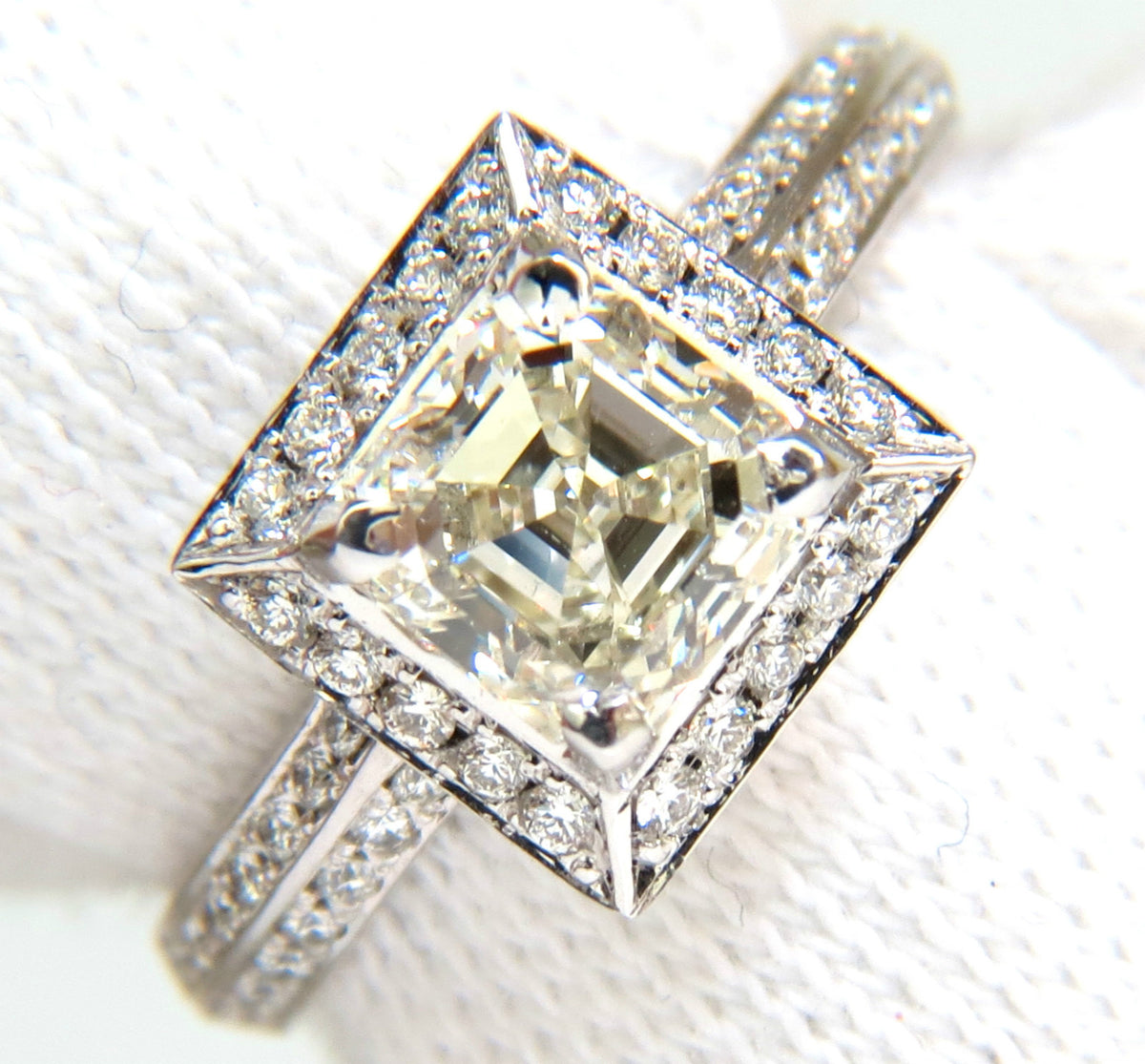 2.20CT NATURAL ASSCHER CUT DIAMOND RING HALO 14KT *v