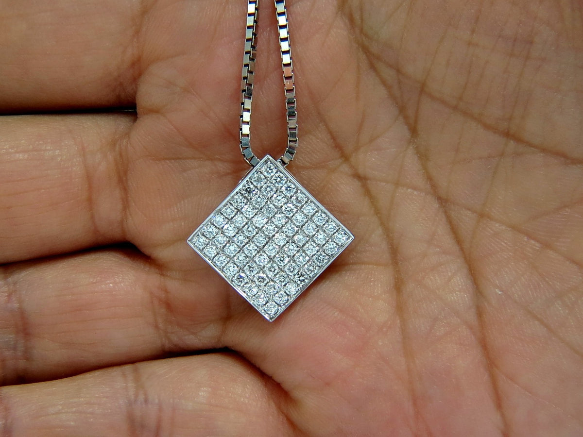 1.40CT DIAMONDS BEAD SET SQUARE ZEN PENDANT 3D CURVE 14KT 16 INCH CHAIN *v