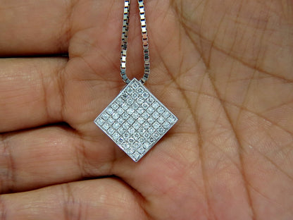 1.40CT DIAMONDS BEAD SET SQUARE ZEN PENDANT 3D CURVE 14KT 16 INCH CHAIN *v