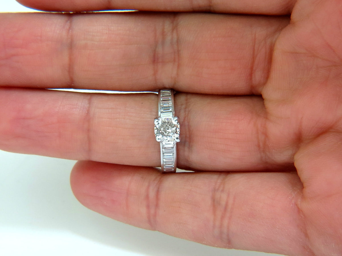 GIA 2.41CT F/VS CUSHION BRILLIANT NATURAL DIAMOND BAGUETTE PLATINUM RING *v