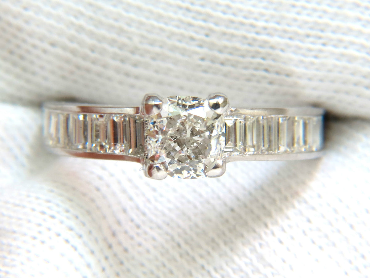 GIA 2.41CT F/VS CUSHION BRILLIANT NATURAL DIAMOND BAGUETTE PLATINUM RING *v