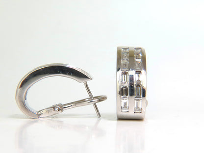 2.00CT BAGUETTE TWO ROWS NATURAL DIAMOND SEMI HOOP CLIP EARRINGS 14KT *v