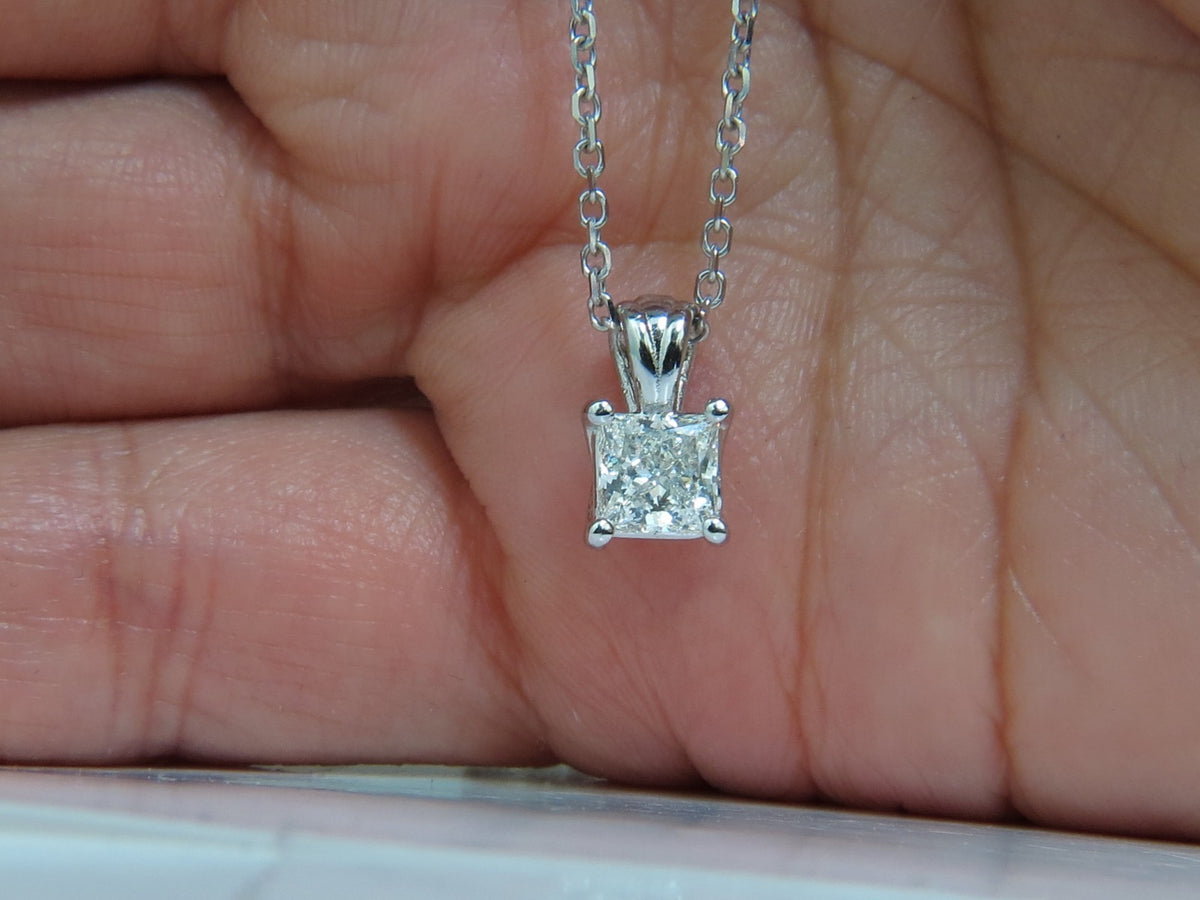GIA 1.01CT BRILLIANT PRINCESS CUT DIAMOND SOLITAIRE PENDANT H/VVS1 14kt *v