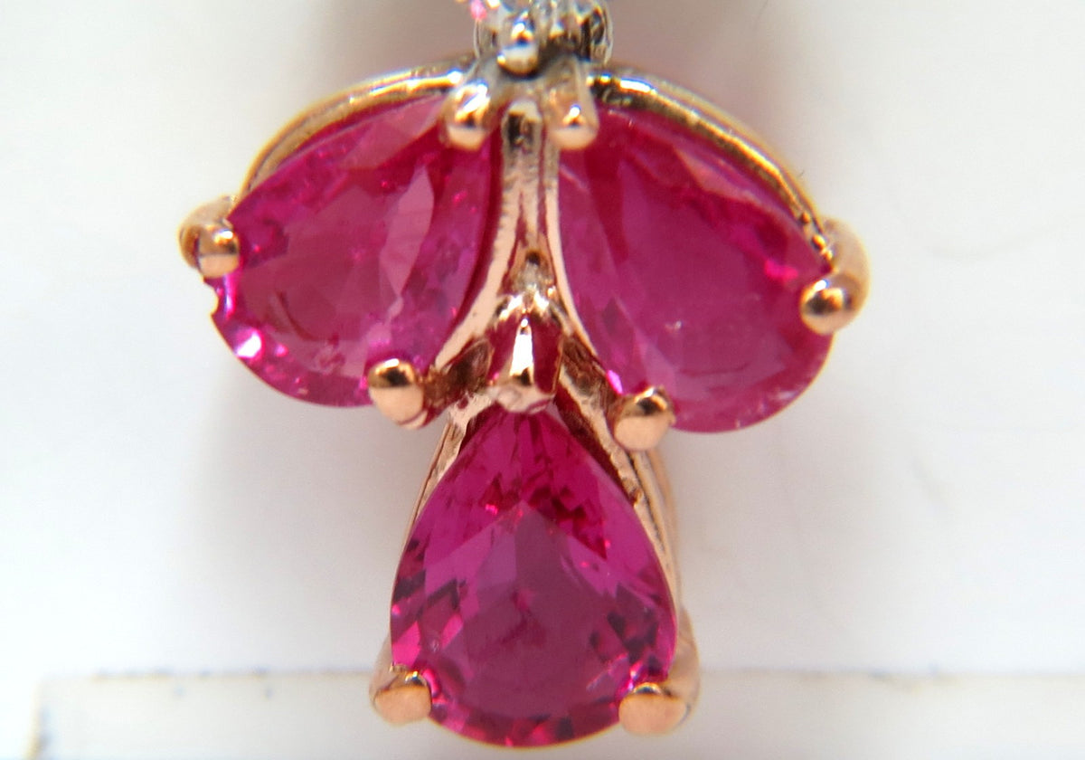 5.94CT NATURAL RED NO HEAT RUBY DIAMOND DANGLE EARRINGS 14KT *v
