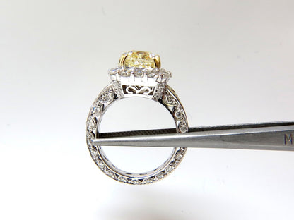 GIA CERTIFIED 5.52CT CUSHION NATURAL FANCY YELLOW DIAMOND CLUSTER RING VVS1 *v