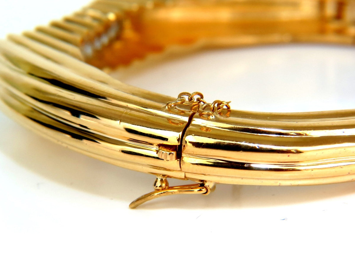 2.30CT INVERTED ARCH GRILLED WAVE RETRO 14KT DIAMONDS BANGLE BRACELET *v