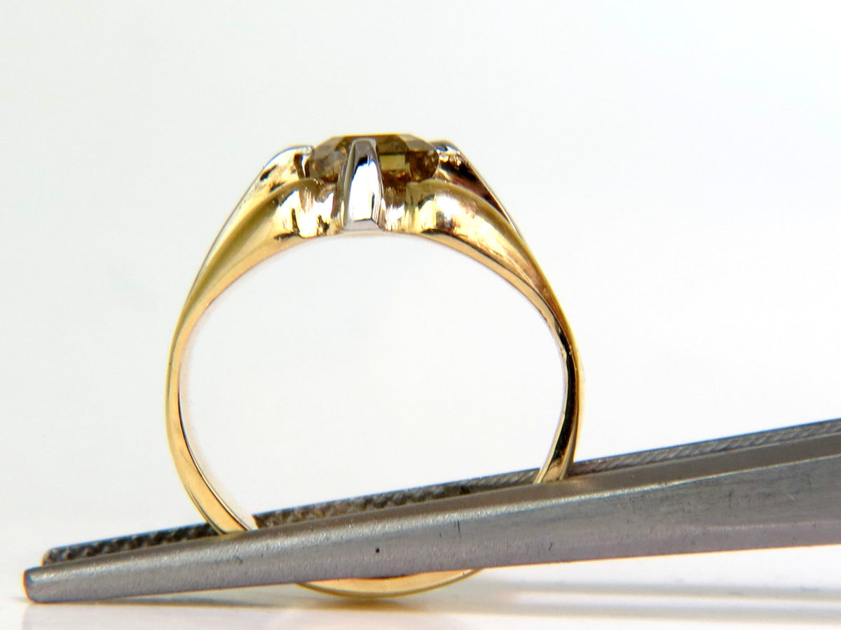 GIA CERTIFIED NATURAL FANCY GREEN YELLOW BROWN 1.00CT DIAMOND RING 18KT *v