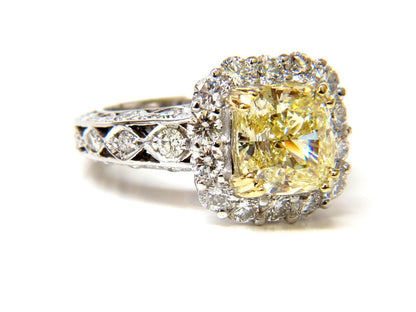 GIA CERTIFIED 5.52CT CUSHION NATURAL FANCY YELLOW DIAMOND CLUSTER RING VVS1 *v