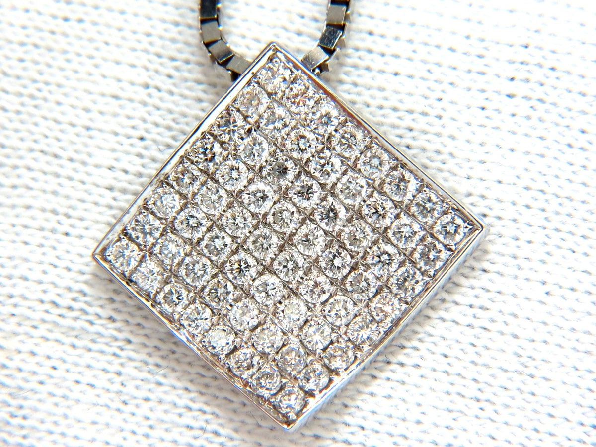 1.40CT DIAMONDS BEAD SET SQUARE ZEN PENDANT 3D CURVE 14KT 16 INCH CHAIN *v
