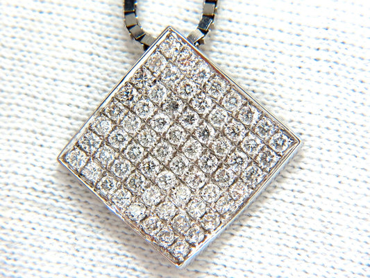 1.40CT DIAMONDS BEAD SET SQUARE ZEN PENDANT 3D CURVE 14KT 16 INCH CHAIN *v