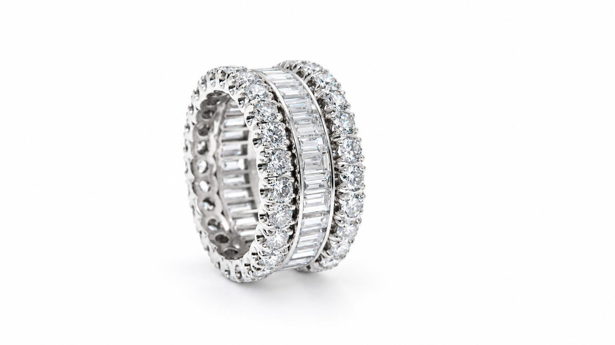 Glam 3 Deck Classic Eternity Revolver Ring 8.60CT Natural Diamonds Platinum 95564