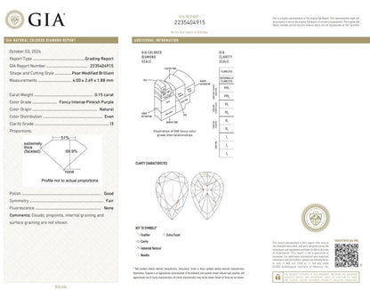 GIA certified .15ct Fancy Intense Pink Purple Diamond Loose 41114 **