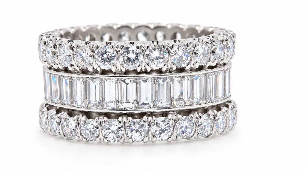 Glam 3 Deck Classic Eternity Revolver Ring 8.60CT Natural Diamonds Platinum 95564