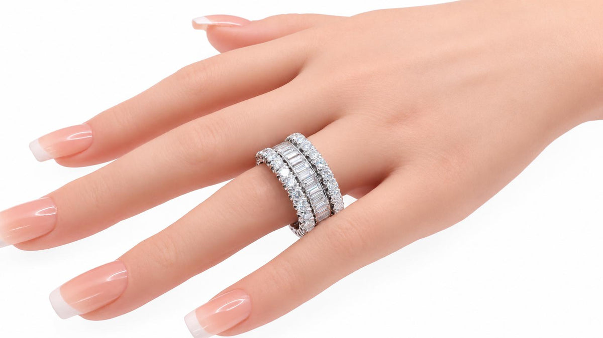 Glam 3 Deck Classic Eternity Revolver Ring 8.60CT Natural Diamonds Platinum 95564