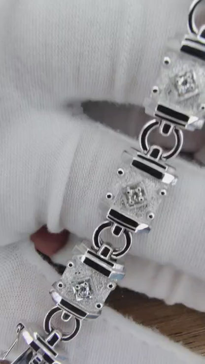 Deco Spanish Gothic Natural Diamond Tennis Bracelet .33 Carat 14kt 12576 *v