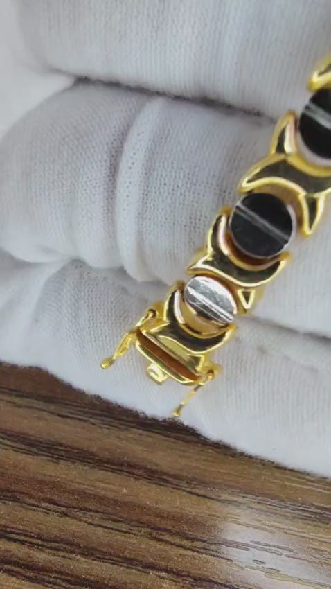 Gold Italian X Screw Link Bracelet Two-Tone 14kt 12570 *v
