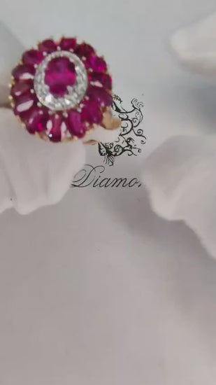AIGS Certified 1.16ct Natural Ruby Diamonds cluster ring Ballerina No Heat *v