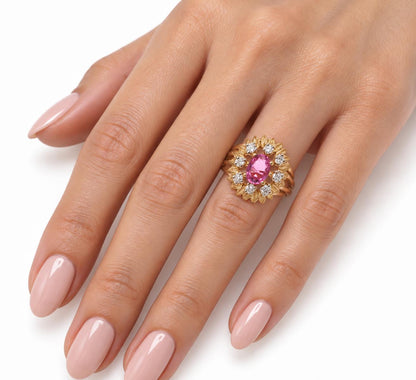 1.58ct Natural Pink Sapphire Diamond Cluster Ring Starburst Detail 14KT 95554