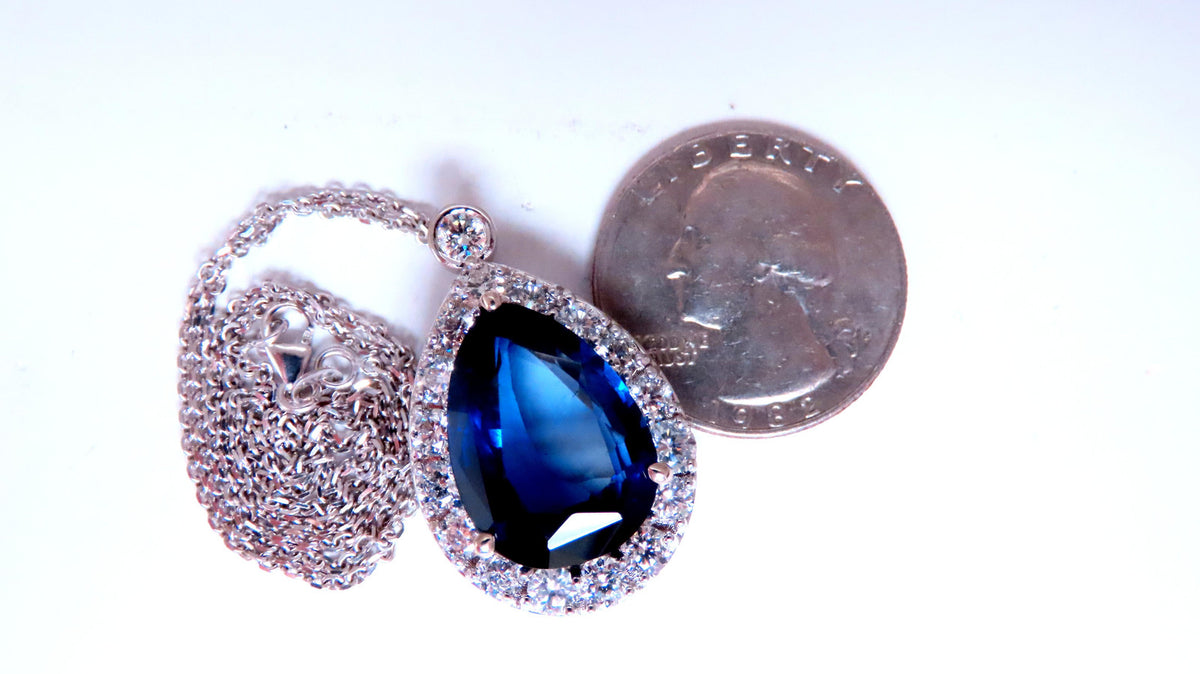 20ct Lab Sapphire Cluster Pear Pendant 14kt Royal Blue Pendant 12518 *v