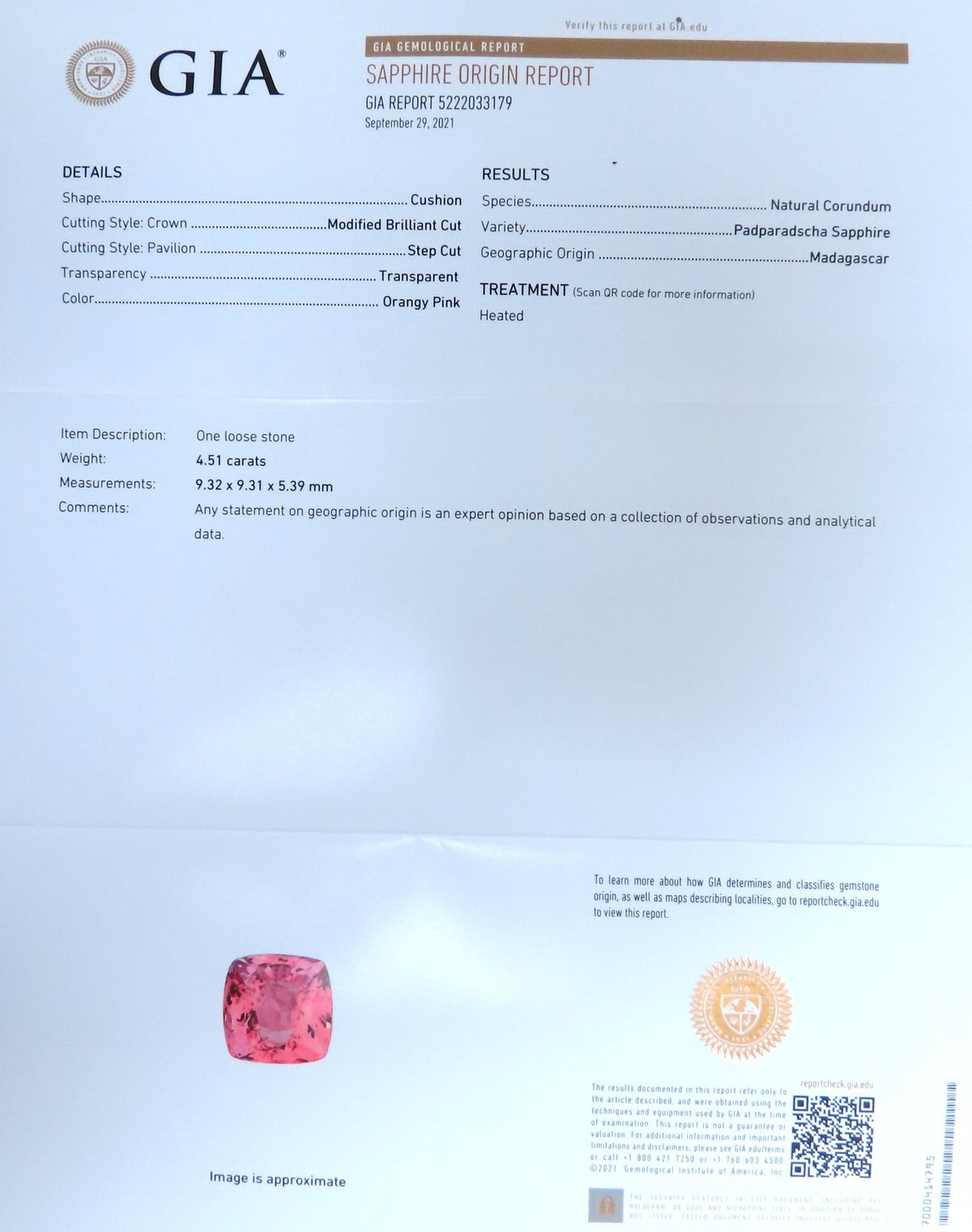 GIA Certified 4.51ct Natural Padparadscha Diamonds Ring 18kt Gold Halo 12625 *v