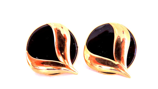 Flaming Black Onyx Retro Mod Earrings 14kt 25475 *v