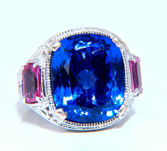 GIA Certified 13.01 natural Blue Tanzanite diamonds ring 14kt Pink Sapphires