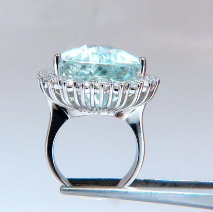 GIA Certified 29.31ct Natural Pear Shaped Aquamarine Diamonds Ring 14kt 12399
