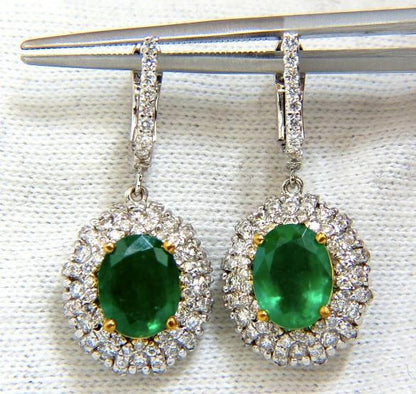4.84ct Natural Green Emerald Diamond Cluster Earrings Dangle 14K 14542 *v