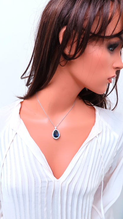 20ct Lab Sapphire Cluster Pear Pendant 14kt Royal Blue Pendant 12518 *v