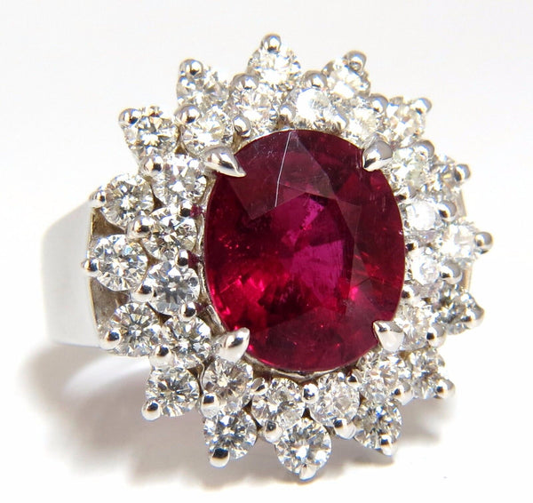5.80ct natural Pinkish Red Tourmaline Diamond Ring 14kt. Double Halo