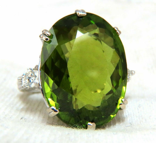 GIA Certified 35.63ct Natural Green Peridot Diamonds Rings 18 Karat