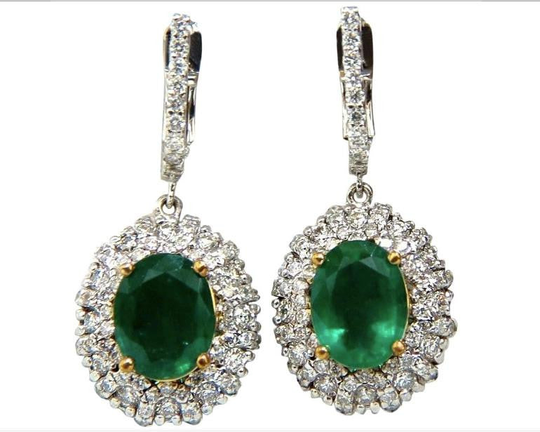 4.84ct Natural Green Emerald Diamond Cluster Earrings Dangle 14K 14542 *v