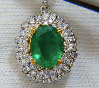 4.84ct Natural Green Emerald Diamond Cluster Earrings Dangle 14K 14542 *v