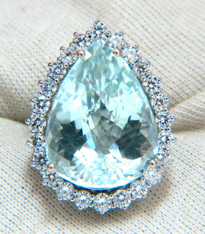 GIA Certified 29.31ct Natural Pear Shaped Aquamarine Diamonds Ring 14kt 12399