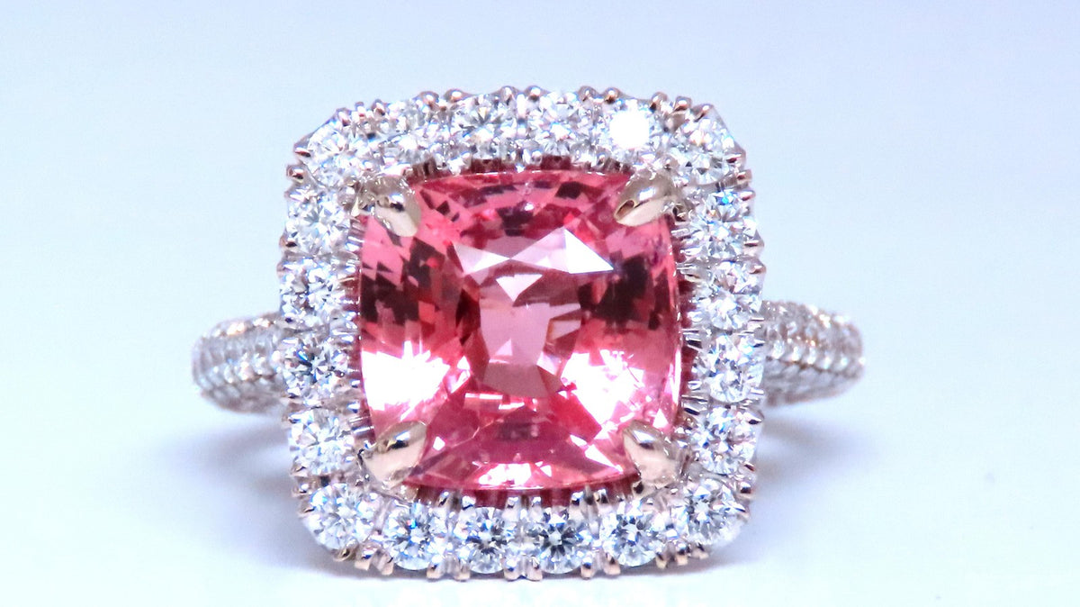 GIA Certified 4.51ct Natural Padparadscha Diamonds Ring 18kt Gold Halo 12625 *v
