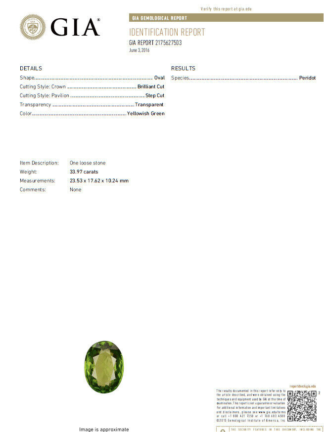GIA Certified 35.63ct Natural Green Peridot Diamonds Rings 18 Karat