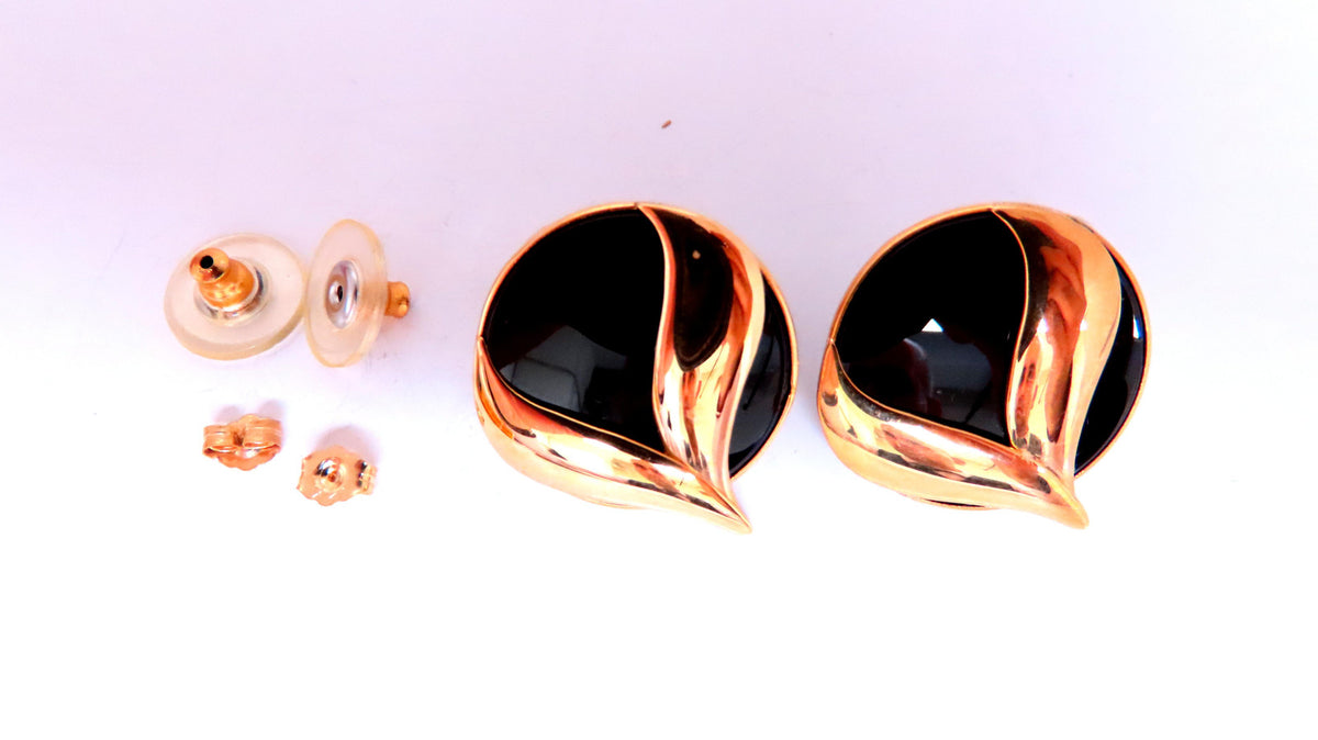 Flaming Black Onyx Retro Mod Earrings 14kt 25475 *v