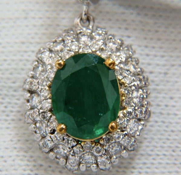 4.84ct Natural Green Emerald Diamond Cluster Earrings Dangle 14K 14542 *v