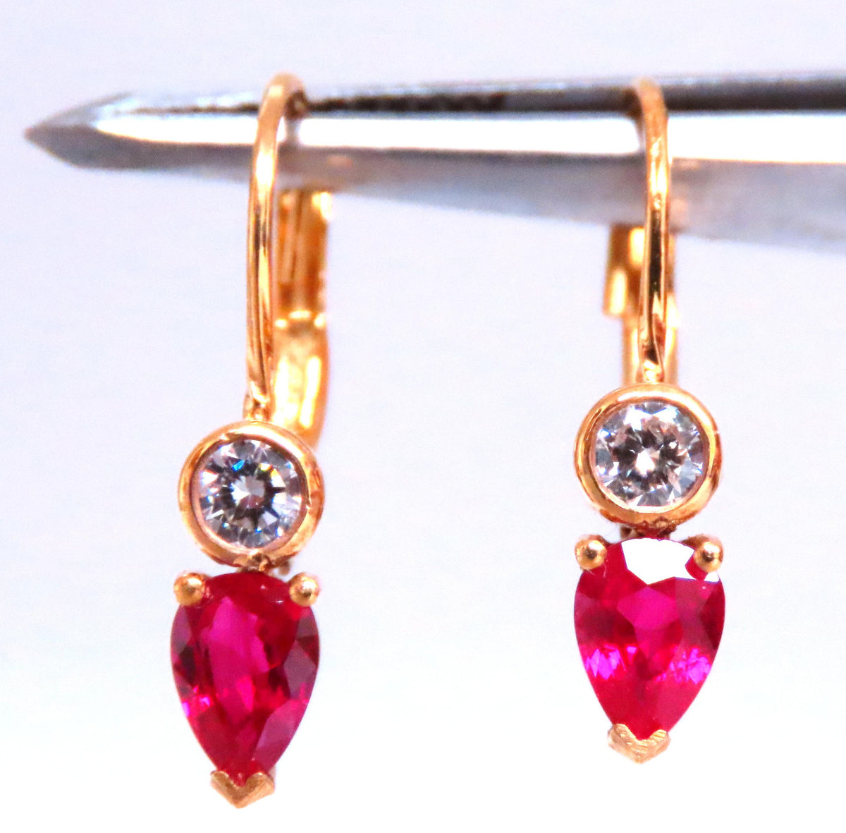 .54ct Natural Pear Shaped Ruby Diamond Lever Earrings 24414 *v