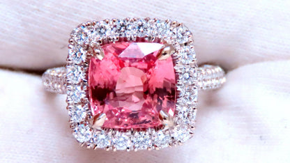 GIA Certified 4.51ct Natural Padparadscha Diamonds Ring 18kt Gold Halo 12625 *v