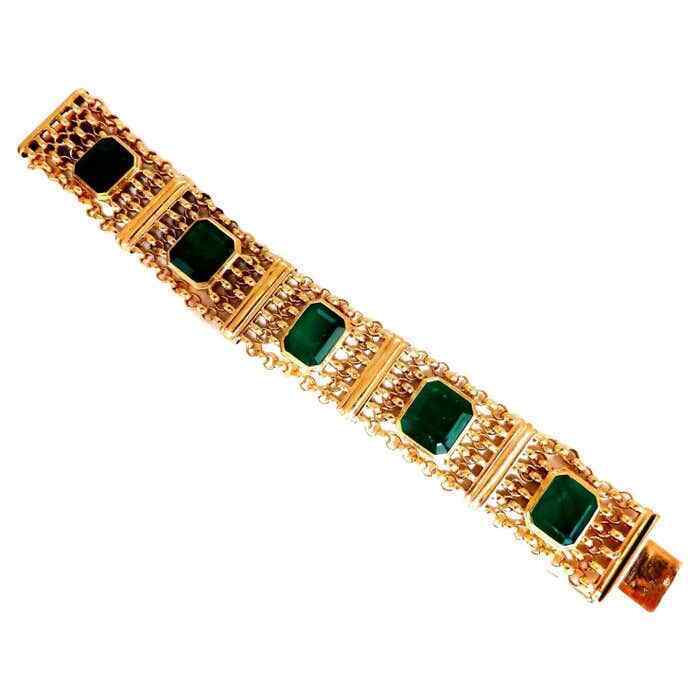 GIA Certified Vintage Emerald Bracelet 60ct 18kt Gold