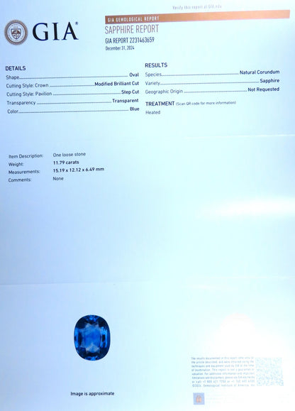GIA Certified 11.79ct Natural Blue Sapphire Diamonds Ring 14kt Gold 85441 *v