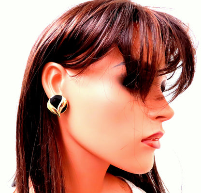Flaming Black Onyx Retro Mod Earrings 14kt 25475 *v