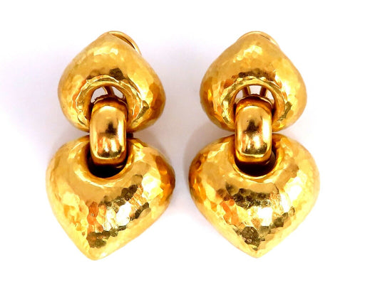 Seidengang Hammered 18kt Gold Dangle Clip Earrings 18.7g