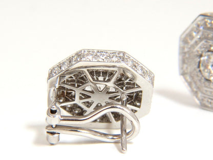 4.00CT BEAD SET ARCHITECTURAL OCTAGONAL STEP DIAMONDS CLIP EARRINGS 18KT
