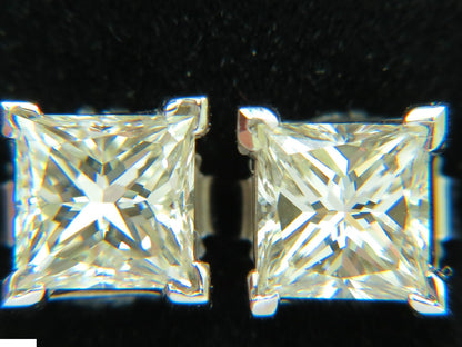 2.00CT NATURAL PRINCESS CUT DIAMOND STUD EARRINGS J/SI-1 14K