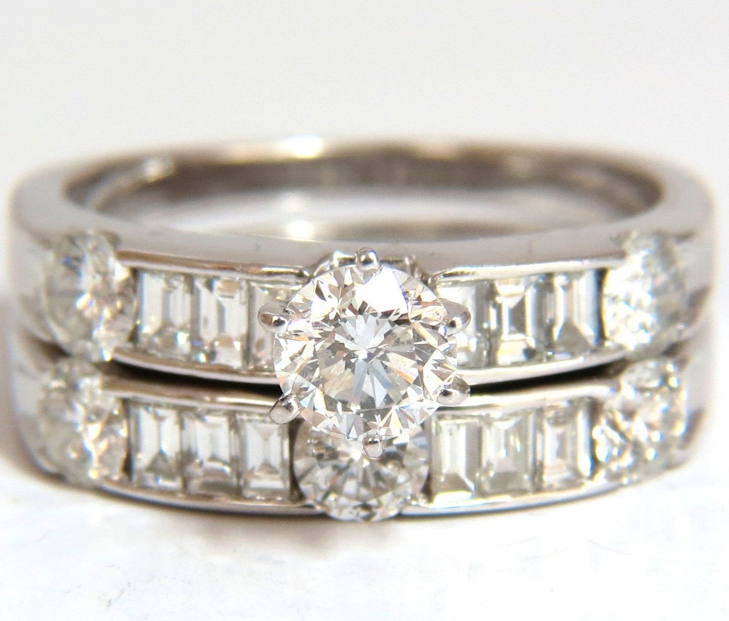 1.50CT NATURAL DIAMONDS BAGUETTE & ROUNDS MATCHING ENGAGEMENT + BAND RING